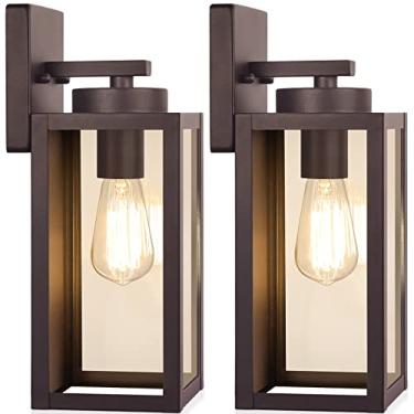 Imagem de BesLowe Luminárias De Parede Para Áreas Externas, Lanternas De Parede À Prova D'Água Para Áreas Externas, Arandelas De Varanda Marrons Com Soquetes E26 E Cúpulas De Vidro, Luminárias De Parede Moder