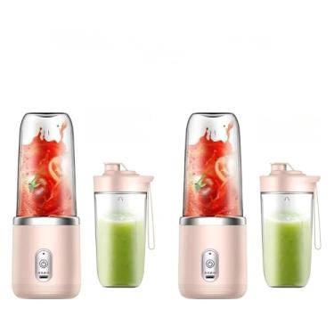 Imagem de 400ML 6 Lâminas Espremedor Elétrico Mini Liquidificador Portátil De Suco De Alimentos Misturador Leite Smoothie(2 COPOS ROSA KIT 2)