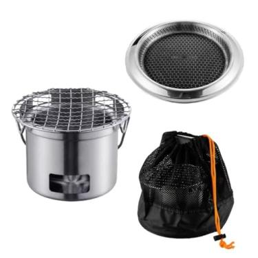 Imagem de Fogão de acampamento portátil de aço inoxidável para piquenique, churrasco, mini fogão para mochila e caminhada (fogão prateado e assadeira)