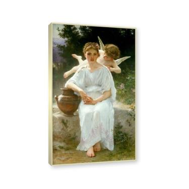 Imagem de NHLDZYH Moldura dourada champanhe. William Adolphe Bouguereau, impressão clássica, (sussurrados de amor), póster temático de mitologia grega, decoração de parede para cozinha, quarto. 60x102cm