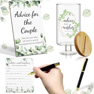 Imagem de SiliFine 53 peças Advice and Wishes for The Mr and Mrs Advice and Wish Jar Alternativo Livro de Convidados de Casamento Caixa de Lembrança Jogos Verdura Madeira Placa de Casamento Decorações para