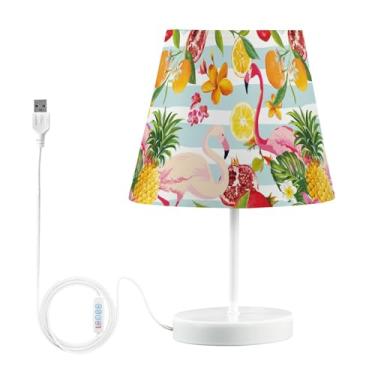Imagem de Joisal Lâmpada noturna com estampa de flamingo de frutas tropicais para quarto, luminária de mesa moderna regulável de 3 vias, lâmpada de livro