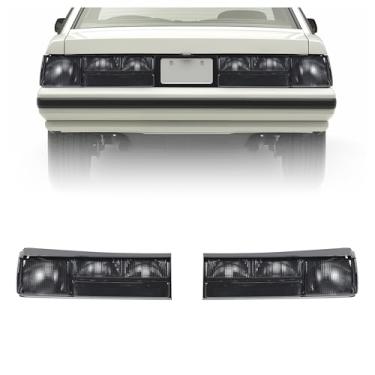 Imagem de KUAFU Luzes traseiras compatíveis com Ford Mustang 1987-1993 substituição para E7ZZ13405A E7ZZ13404A Lâmpadas traseiras traseiras caixa preta lente fumaça com lâmpadas sem arnês 2 peças