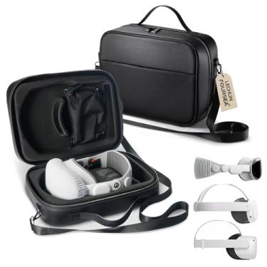 Imagem de Foursea Estojo Rígido De Couro E Microfibra Para Vision Pro/Quest2/Quest3 - Bolsa Com Bolsos, Acessórios Fone Ouvido Vr, Ombro Bateria Portátil, À Prova D'Água, Viagem Armazenamento Doméstico (Preto
