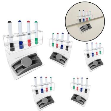 Imagem de Kit 5 Suporte Acrilico Porta 4 Canetas 1 Apagador Lousa Branca - Dubon