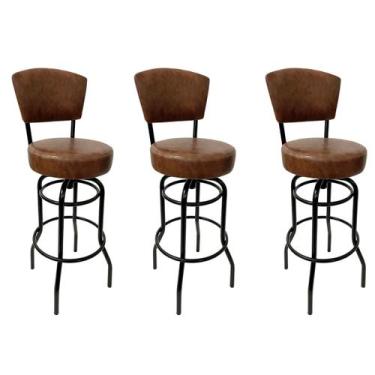 Imagem de Kit 3 Banquetas Bar com Encosto Giratória Altura 65cm cor Preta Assent