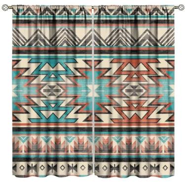 Imagem de Cortina blackout asteca, fantasia ocidental rústica boho tribal sudoeste nativo americano decoração janela bolso varão cortinas isolamento térmico painéis para quarto cortinas sala de estar 213 cm L x