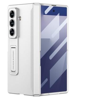 Imagem de LTLMYDAM Capa fina para Samsung Galaxy Z Fold 7, protetor de tela, dobradiça completa, capa fosca de policarbonato com suporte ajustável, capa de proteção para câmera, branca, dobra 7