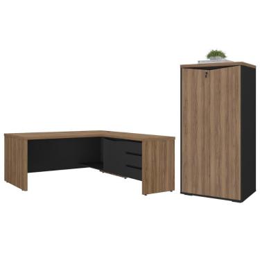 Imagem de Mesa Em L Com Armário 2 Portas Manaus Nogal Preto