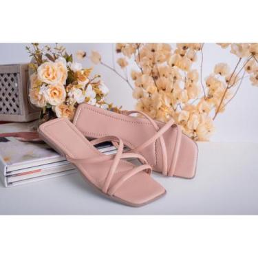 Imagem de Rasteira Rasteirinha feminino Sandália tiras de x com solado quadrado 