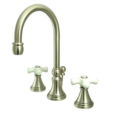 Imagem de Kingston Brass Torneira de banheiro generalizada Governor KS2988PX com puxador de latão e porcelana, níquel escovado