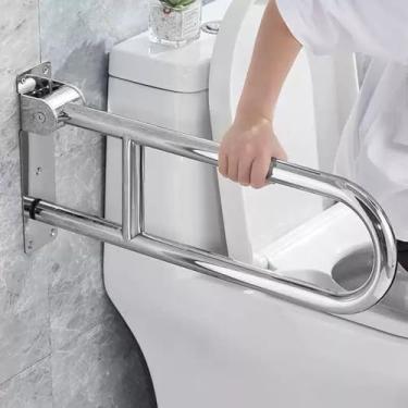 Imagem de Barra de apoio para vaso sanitário de 60 cm, barras de apoio de segurança para deficientes em aço inoxidável, suporte dobrável em forma de U, barra de suporte de segurança para chuveiro de banheiro