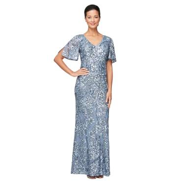 Imagem de Alex Evenings Vestido feminino longo de lantejoulas para mãe da noiva com mangas esvoaçantes de ombro vazado (tamanhos pequeno e regular), Hortênsia, 50