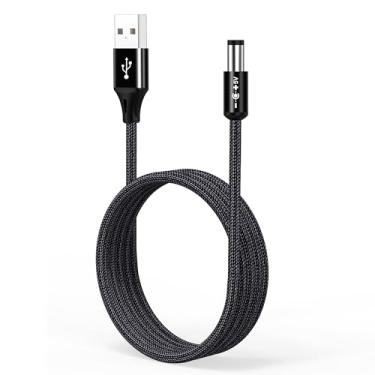 Imagem de AGVEE Cabo de alimentação USB para CC 5V 5521 (5,5 x 2,1 mm) | Nylon trançado e revestimento de alumínio | Carregamento rápido e durável para câmeras CCTV, roteadores, tiras de LED, preto