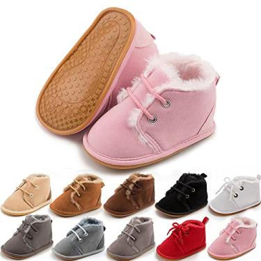 Imagem de Bota de inverno Meckior unissex para bebês, meninas, meninos, veludo, sola de borracha, antiderrapante, pré-caminhada, A09-pink, 12-18 Months Toddler