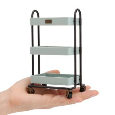 Imagem de Cutemini Carrinho De Mão Em Miniatura Para Casa Bonecas, 3 Camadas Armazenamento Com Rodas Mini Casa, Móveis Cozinha, Restaurante, Prateleira Jantar, Acessórios Decoração Jardim (Azul)