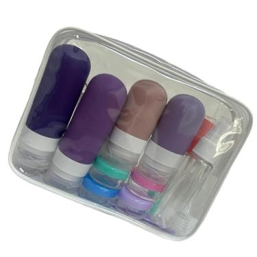 Imagem de FashionCha 16 Frascos de Viagem para Produtos de Higiene Pessoal, Potes Vazios para Cremes, Recipientes Multiuso para Líquidos com Bolsa de Armazenamento para Sa, Roxo, Tamanho real