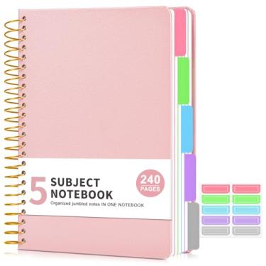 Imagem de Caderno de 5 assuntos pautado para faculdade, caderno espiral de capa dura com abas divisórias de bolso removíveis, caderno de diário em espiral forrado com 240 páginas para mulheres, cadernos de 15 x