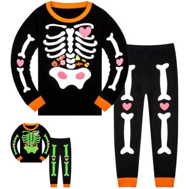 Imagem de HONGTEYA Roupas infantis de Halloween para meninas de algodão esqueleto roupas infantis tamanho 3-7 anos, Esqueleto, 3 Anos