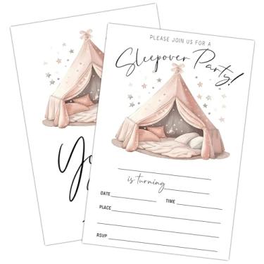 Imagem de Geuro Convites de festa do pijama, barracas de festa do pijama, convites de aniversário para menina pajama, tema de barracas de glamping convida cartões decorações, 20 cartões de aniversário