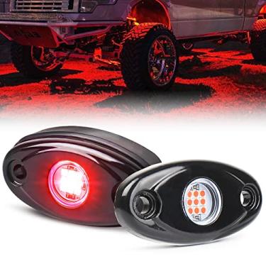 Imagem de 2 cápsulas de luzes de LED para rocha, luzes vermelhas POVTOR à prova d'água IP68, luzes de neon que brilham, compatíveis com caminhonetes off-road, carros, quadriciclos, UTV, SUV, motocicleta, barco
