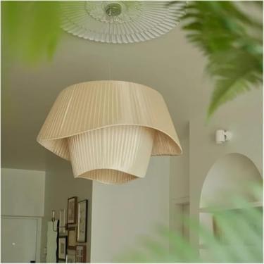 Imagem de Escandinavo Minimalista Wabi-sabi V-intage Creme Tecido De Vento Led Luz Pendente Sala De Estar Sala De Jantar Quarto Decoração De Casa Luz Lustre, Beige, 50cm