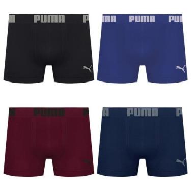 Imagem de Kit 4 Cuecas Puma Boxer Sem Costura Masculina, Preto, Azul, M