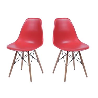 Imagem de Cadeira Charles Eames Design Clássico com Encosto Anatômico, Assento Ergonômico e Pernas de Madeira Natural para Sala, Escritório ou Jantar - Unidade ou Kit (2, Vermelho, Infantil)
