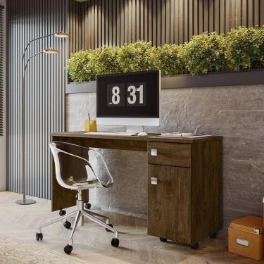 Imagem de Escrivaninha Office Malta - 1 Gaveta Com Chave E Rodízios Canela - Lukaliam Móveis Canela