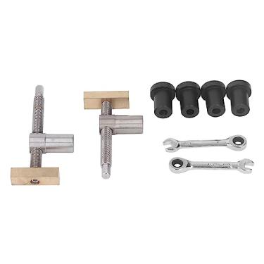 Imagem de Carpintaria Desktop Clip Aço Inoxidável Brass Bench Dog Clamp Workbench Fixo Clip Ferramenta para DIY Carpintaria Perfuração Fresagem Corte Moagem 19mm 2 Pacote com 4 Bancos Cães (Cão de bancada