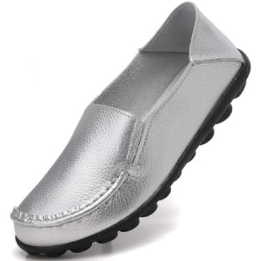 Imagem de ANYUETE Mocassins Femininos Confortáveis Para Caminhada, Trabalho, Calçados Casuais Dirigir, Sair À Noite, Escritório, Compras, Em Pé, Liquidação, Prateados, Tamanho 8