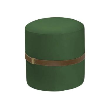 Imagem de Puff Decorativo Redondo Old Com Cinto Estofado Veludo Verde