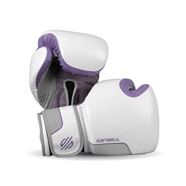 Imagem de Sanabul Luvas de boxe Hyperstrike para mulheres, luvas de kickboxing MMA Muay Thai, saco pesado de treinamento Sparring Punching, roxo/branco 227 g
