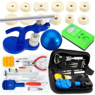 Imagem de Kit relojoeiro reparo relógio prensa bola medidor estojo top - SWG