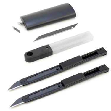 Imagem de Conjunto de 2 facas utilitárias retráteis de 9 mm com recipiente de descarte de lâmina e 10 lâminas de encaixe - facas artesanais de cortador de caixa para bricolage, embalagem, artes, abertura de