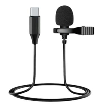 Imagem de Microfone de Lapela USB Tipo C, Cabo de 1,5m, com Presilha e Windscreen, para Celulares e Notebooks
