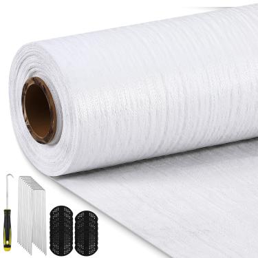 Imagem de SmoothNovelty 90,7 g 1,8 x 91,4 m Tecido de paisagem branco resistente contra ervas daninhas tecido paisagismo cobertura de solo resistente a UV com 40 gaxetas 40 estacas de jardim gancho de picareta