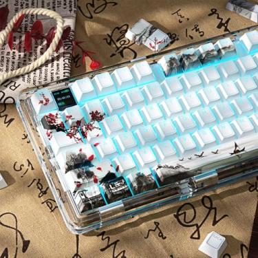 Imagem de Conjunto de 142 teclas PBT Dye Sub Keycaps Cherry Profile Shine Through Blossom Keycaps Adequado para 61/64/87/104/108 Cherry Mx Switches Teclado Mecânico