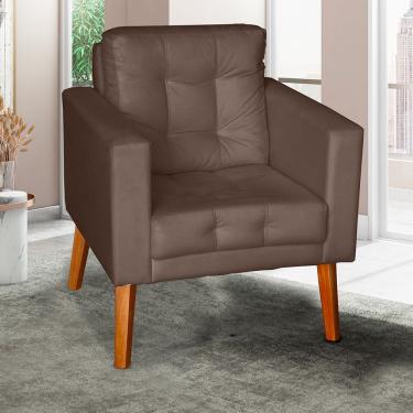 Imagem de Sofá Poltrona Cadeira Decorativa E Descanso Glamour Dubai Com Pés Em Madeira Marrom