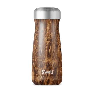 Imagem de S'well Caneca de viagem de aço inoxidável Traveler-400 ml com isolamento a vácuo de camada tripla mantém café, chá e bebidas gelados por 24 horas e quentes para 12 garrafas de água sem BPA, 473 ml, madeira de teca