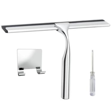 Imagem de Rodo de chuveiro para portas de vidro, rodo de chuveiro para paredes de chuveiro de azulejo, rodo de porta de chuveiro de aço inoxidável, limpador de chuveiro com gancho de armazenamento para banheiro