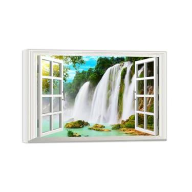 Imagem de Falsas Janelas Paisagens Impressões em Tela-Árvore cascata-Quadro Arte Moderna-Natureza Pintura Pronta para Pendurar Tela Embrulhada 20x30cm