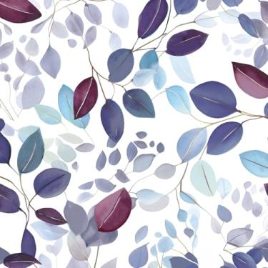 Imagem de Papel de parede azul Peel and Stick roxo colorido boho floral aquarela botânico papel de contato branco folha simples mural de parede vinil impermeável autoadesivo removível locatário dormitório papel