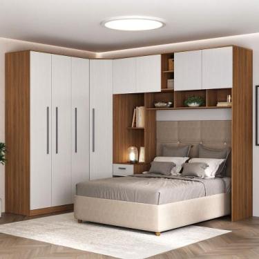 Imagem de Guarda-Roupa Casal Modulado Lugano 8 Portas 3 Gavetas Nogal/Branco - H