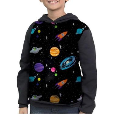 Imagem de Casaco Moletom Infantil Espaço Planetas Foguetes Lua Marte - smoke, Pr