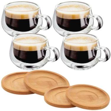 Imagem de Xicaras Vidro Duplo Com Pires Caneca Parede Dupla 4 Un 150ml - Majesti