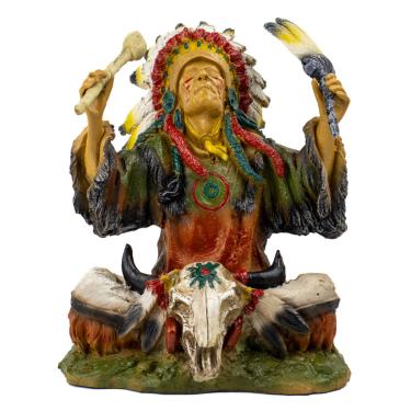 Imagem de Escultura Índio Pagé Xamã Reverenciando 24 cm em Resina