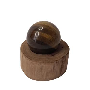 Imagem de Esfera de Pedra Natural Olho de Tigre com Base de Madeira