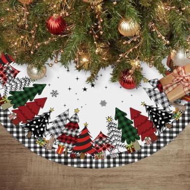 Imagem de Saia para árvore de Natal, 91 cm, árvore de Natal xadrez, árvore de Natal, estrela de shnowflake, decoração de Natal, sazonal, inverno, férias, ambientes internos, festas, decorações