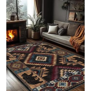 Imagem de YIHOUSE Tapete rústico para quarto de 12 x 18 cm, lavável na máquina, tapete de urso de alojamento antiderrapante, com estampa de pilha baixa, tapete ocidental para sala de estar